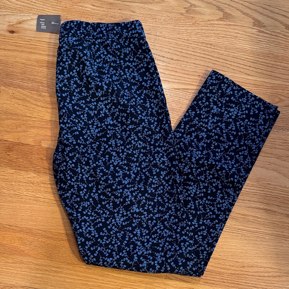 J. Jill Floral Blue and Black Pants Size 4 NWT